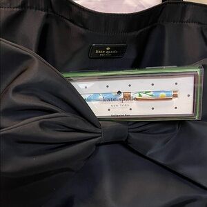 COA kate spade black nylon tote with hot pink interior oversized bow and NIB Pen